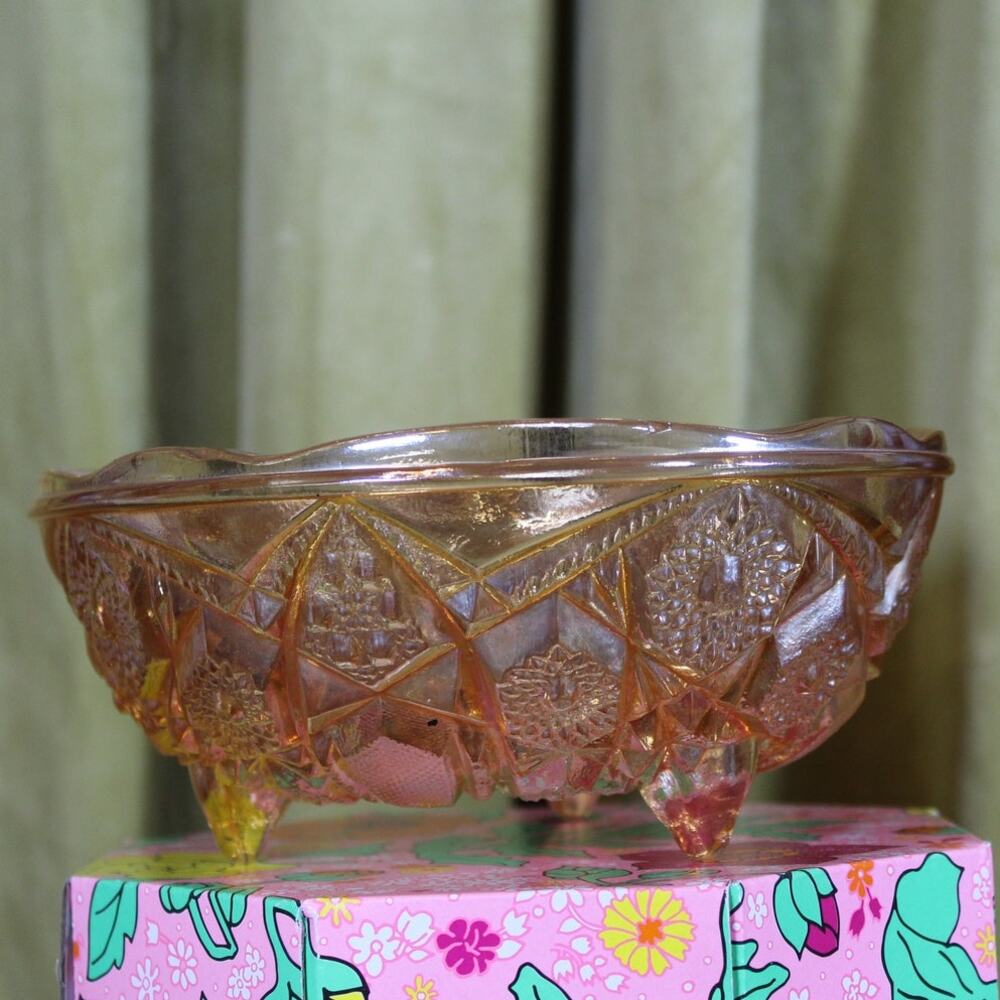 Orange Glass footed Candy Bowl